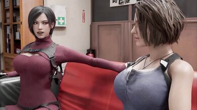 Jill Valentine Facefucked by Ada Wong in Resident Evil Cartoon Threesome