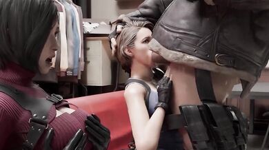 Jill Valentine Facefucked by Ada Wong in Resident Evil Cartoon Threesome