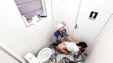 Married nurse ruined by janitor in hospital bathroom creampie