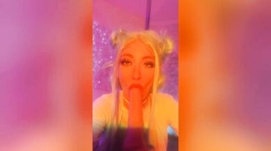 Blue haired cock tease strips deep throats in VIP room POV