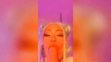 Blue haired cock tease strips deep throats in VIP room POV