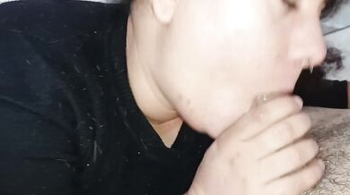 Stepdaughter's desperate stepdaddy blowjob caught on tape