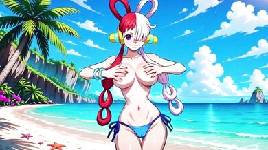 One Piece babes dance nude on beach in bikinis
