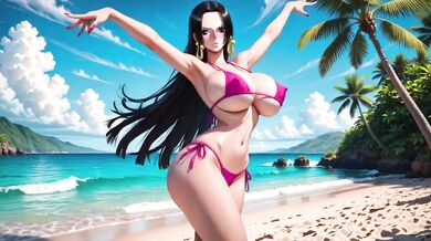 One Piece babes dance nude on beach in bikinis