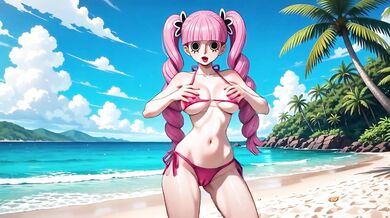 One Piece babes dance nude on beach in bikinis