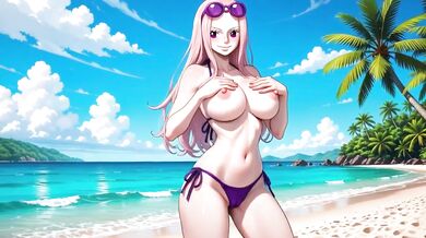 One Piece babes dance nude on beach in bikinis