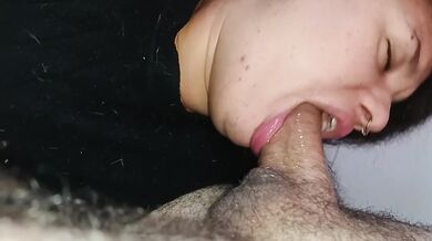 Stepdaughter deep throat gagging rough blowjob cumshot POV