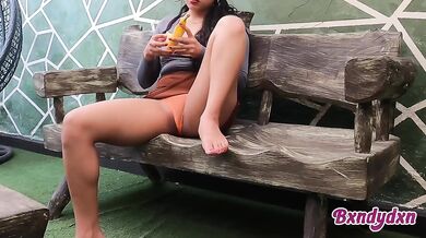 Destroyed by a ripe banana in her gushing pussy