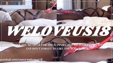 Ebony tied down trembling whimpers as two vibrators make her cum flood while sloppy gagging on throbbing cock