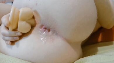 Petite redhead destroyed with dildo gushing creamy mess alone