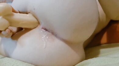 Petite redhead destroyed with dildo gushing creamy mess alone