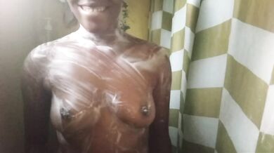 Watch me bath ebony jamaican small tits soaking wet solo