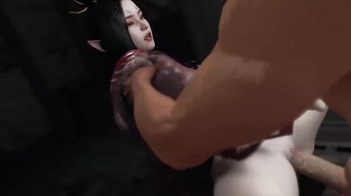 Gushing Fox Girl NTR Clothed Black Myth Cosplay get destroyed