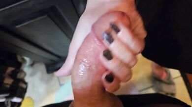 POV Closet Handjob Wife Milf Gets Squirting Big Cumshot