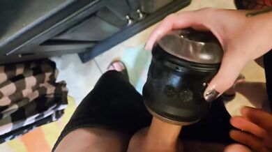POV Closet Handjob Wife Milf Gets Squirting Big Cumshot