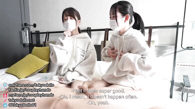 Japanese girl in hoodie gives thick footjob while jerking him raw