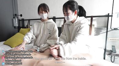 Japanese girl in hoodie gives thick footjob while jerking him raw