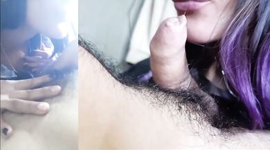 Latina deepthroat split screen gagging on 18 year old amateur cock