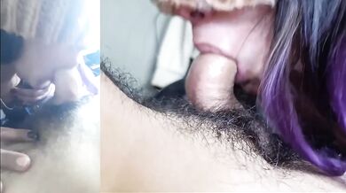 Latina deepthroat split screen gagging on 18 year old amateur cock