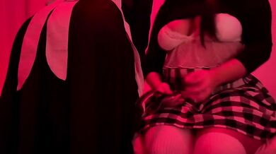 Femboy maid gets pegged by goth goddess choked on BBC