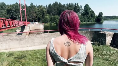 Risky outdoor gangbang huge Russian ass eating cumswap blowjob in nature