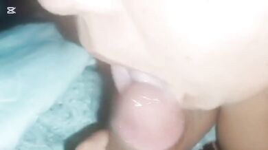 MILF latina deepthroats her husband's big dick gushing thick cream down her throat raw amateur blowjob