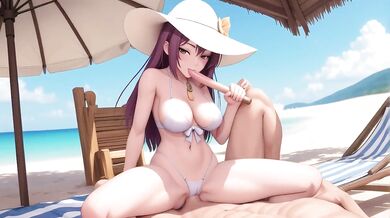 Sailor uniform bikini girl’s sloppy titfuck cumshot creampie on beach