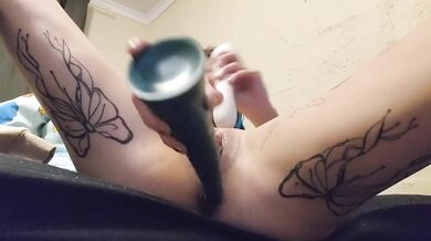 Stretching my tight ass with anal dildo until it gushes creampie