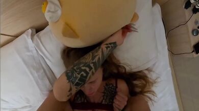 POV hotel quickie destroys tattooed cutie gushing cum on ass