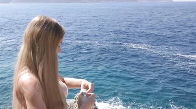 Blonde goddess destroyed in public outdoors solo ride raw