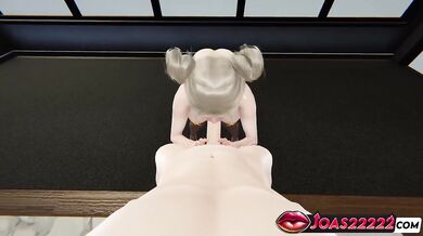 Office slut Risa gets double handjob then deepthroat gloryhole fuck with massive cumshot