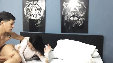 Straight couple gets destroyed by lesbian duo perfect asses fingered cream pussy