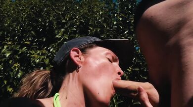 Milf gets destroyed by rough doggystyle on roadside blowjob cum in mouth public
