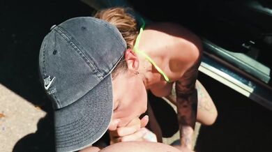 Milf gets destroyed by rough doggystyle on roadside blowjob cum in mouth public