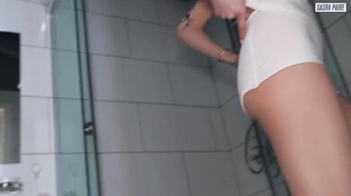 Morning in the dorm Shy Blonde gets plowed & creampie’d in the shower by her Asian mate