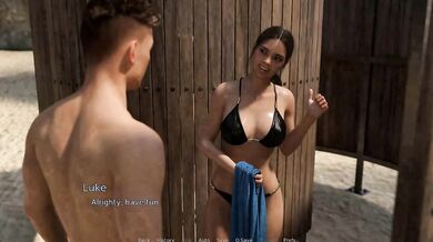 The East Block 3D Girlfriend almost catches her boyfriend jerking his big dick watching a hot beach babe Episode 33