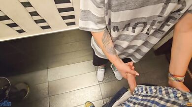 Creampie in public toilet cum dripping tight pussy