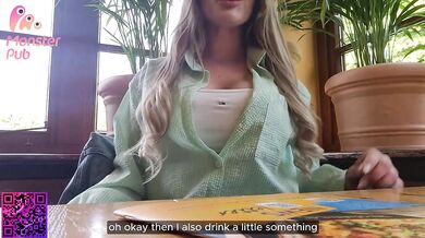 Public vibrator in restaurant makes girl cum hard with remote control