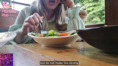 Public vibrator in restaurant makes girl cum hard with remote control