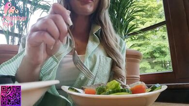 Public vibrator in restaurant makes girl cum hard with remote control