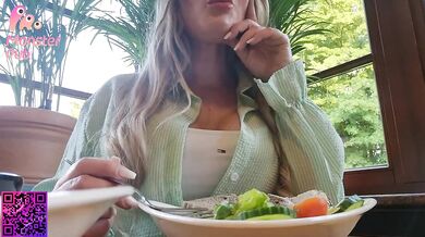 Public vibrator in restaurant makes girl cum hard with remote control