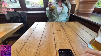 Public vibrator in restaurant makes girl cum hard with remote control