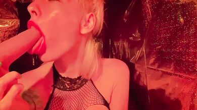 Big blonde tits squeezed hard while she rides her dildo screaming