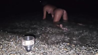 NAKED afterparty in the sea with exhibitionist wife gushing pee