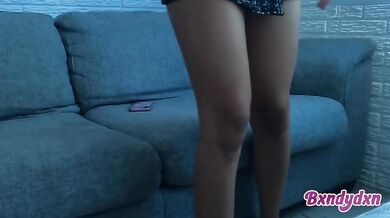 Latina's skirted fingers slipping deep under miniskirt alone