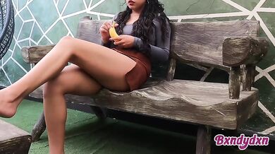 Latina POV alone solo masturbation banana in pussy drinking sensually