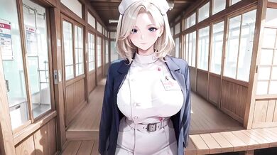 Blonde nurse stripped bare glistening thighs panting in the hallway white coat still clinging