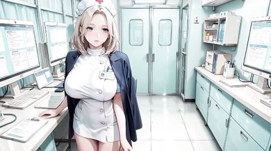 Blonde nurse stripped bare glistening thighs panting in the hallway white coat still clinging