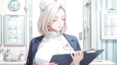 Blonde nurse stripped bare glistening thighs panting in the hallway white coat still clinging