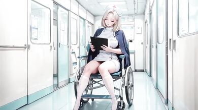 Blonde nurse stripped bare glistening thighs panting in the hallway white coat still clinging